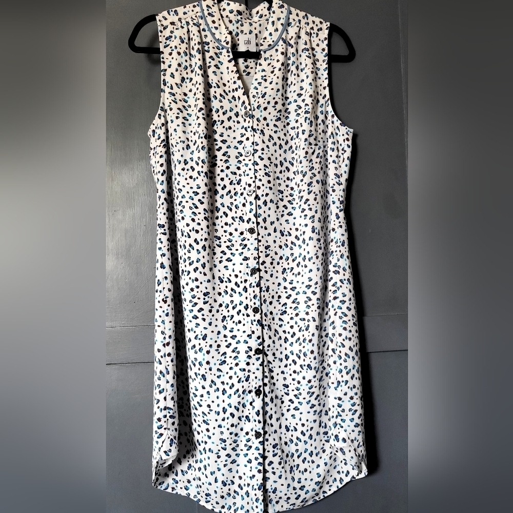 Cabi Womens Camila Sleeveless Blue, White & Black Leopard Print Dress Size M EUC